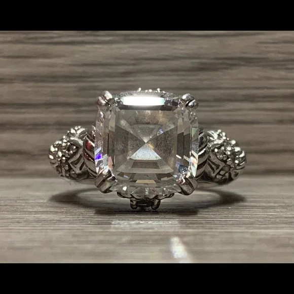 Judith Ripka Sterling Silver Asscher Cut Cubic Zirconia Ring, Size 5 - Picture 2 of 10